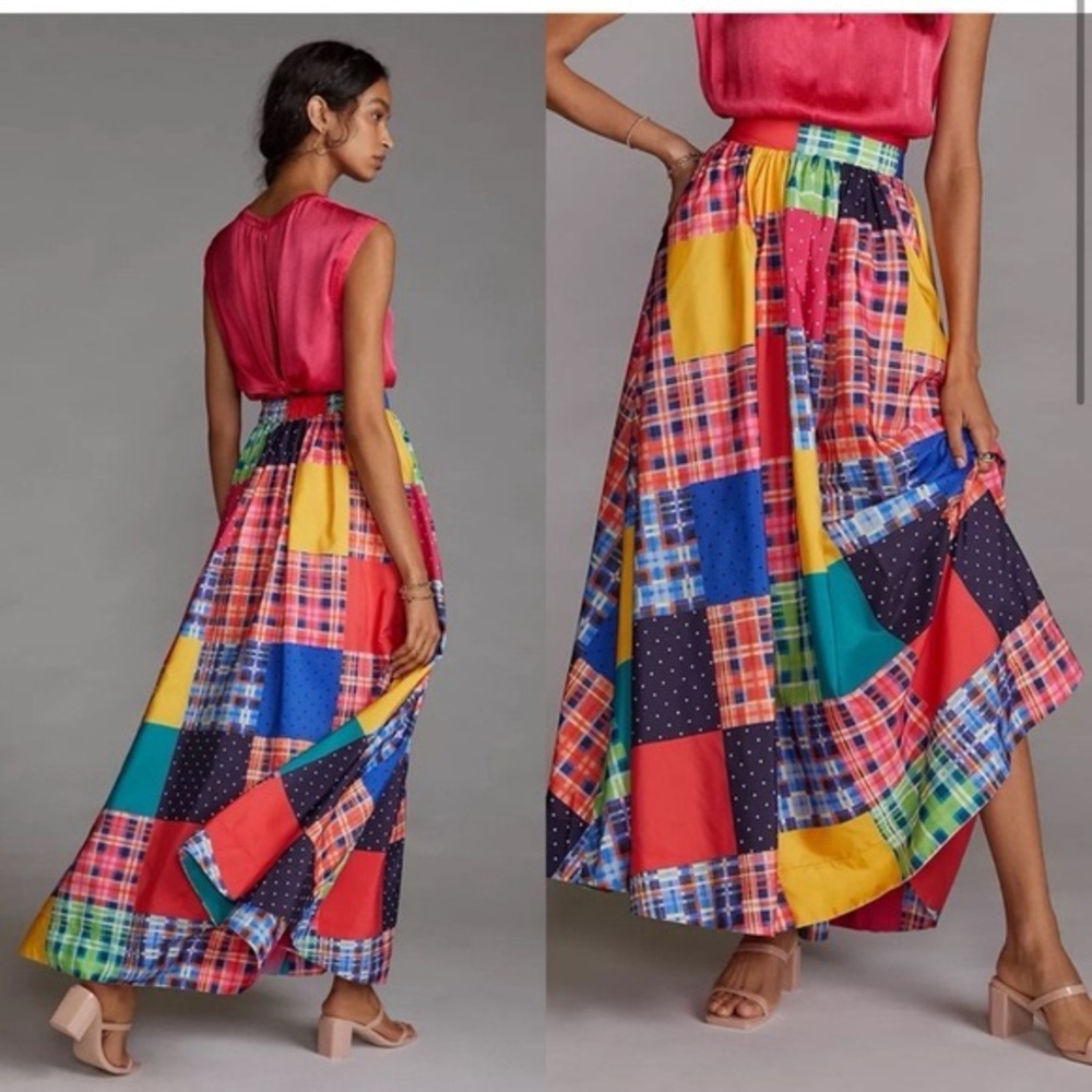 MAEVE by ANTHROPOLOGIE Patchwork A-Line Maxi Midi Skirt - Women's Size M NWT